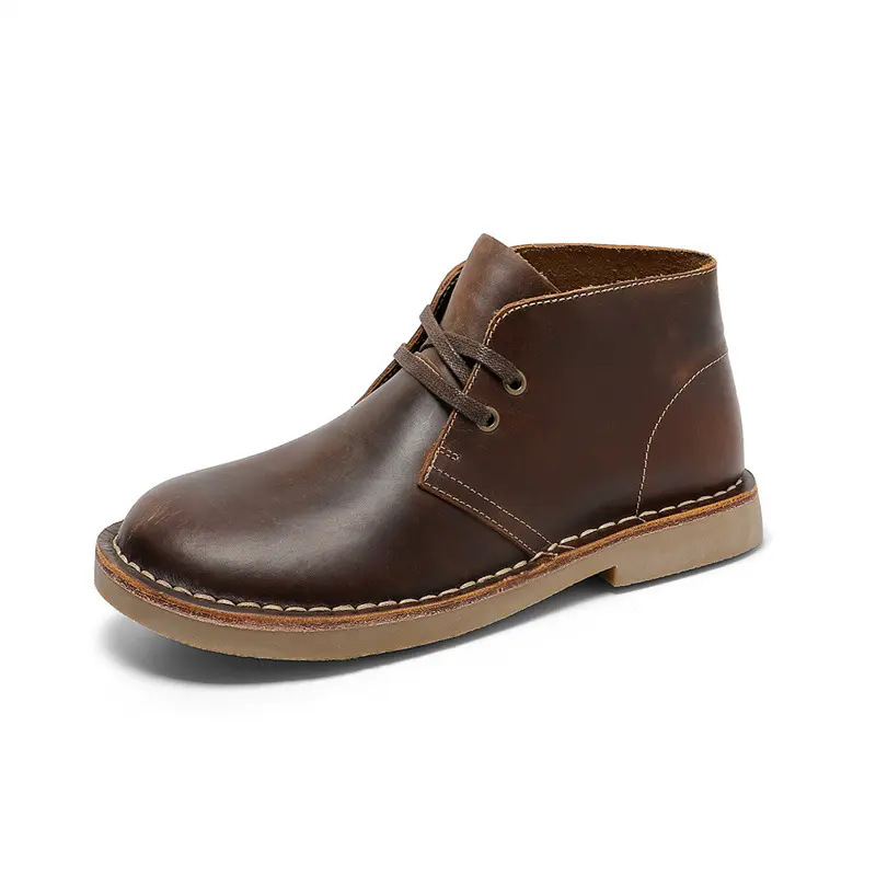 Spring Summer Cow Leather British Style Desert Boots Men's Lace-up Leather Vintage Boots Tooling Boots Men's Shoes Work Platform