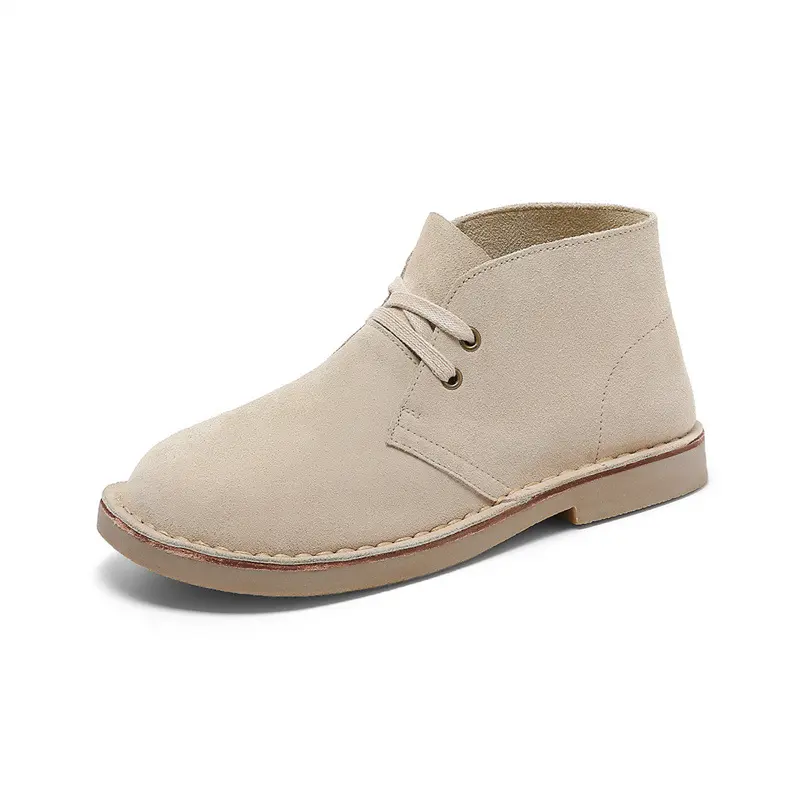 Spring Summer Cow Leather British Style Desert Boots Men's Lace-up Leather Vintage Boots Tooling Boots Men's Shoes Work Platform