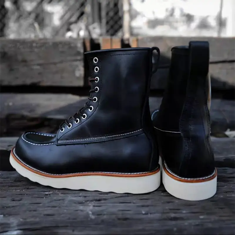 New 877 Autumn Winter High Boots Wings Casual Men Vintage Cow Leather Shoes Handmade Tooling Mid-calf Outdoor Motorcycle Boots
