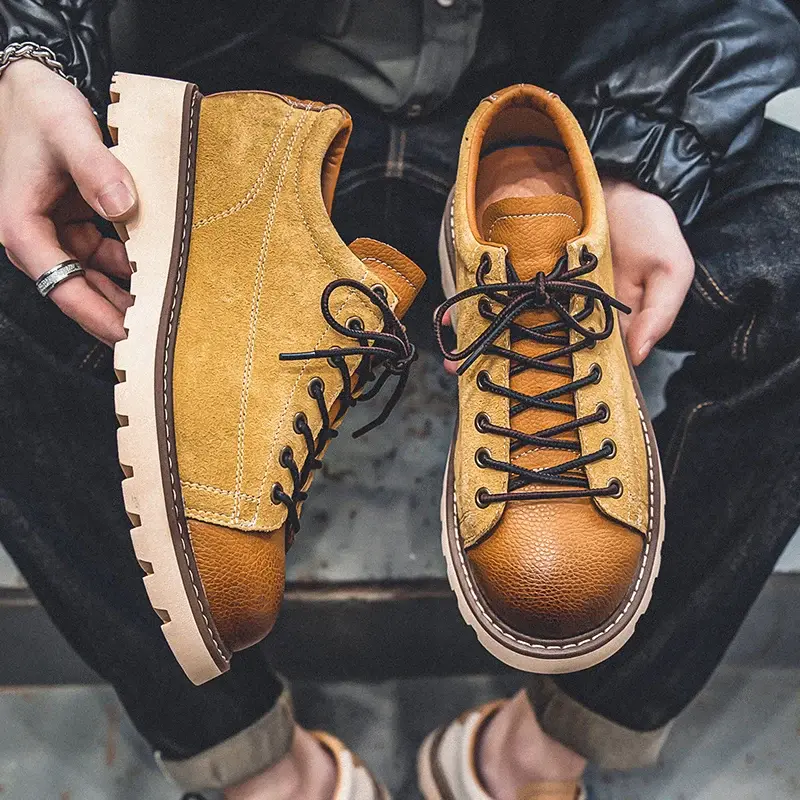 Luxury Brand Spring Men Casual Shoes Cow Suede Quality Outdoor Loafers British Breathable Height Increasing Tooling Ankle Boots