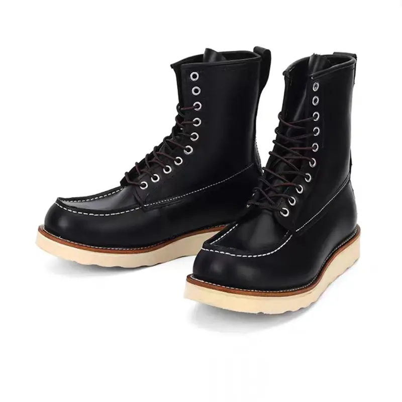 New 877 Autumn Winter High Boots Wings Casual Men Vintage Cow Leather Shoes Handmade Tooling Mid-calf Outdoor Motorcycle Boots