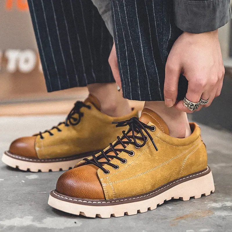 Luxury Brand Spring Men Casual Shoes Cow Suede Quality Outdoor Loafers British Breathable Height Increasing Tooling Ankle Boots