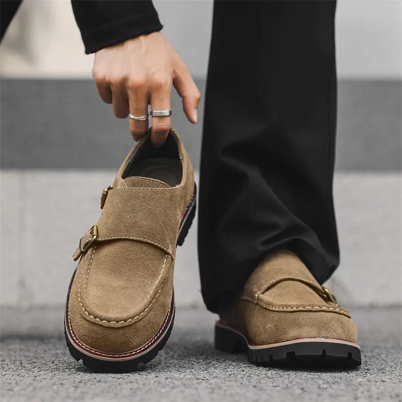 New Autumn Spring British Men Cow Suede Leather Shoes Business Dress Loafers Breathable Designer Shoes Vintage Work Oxfords