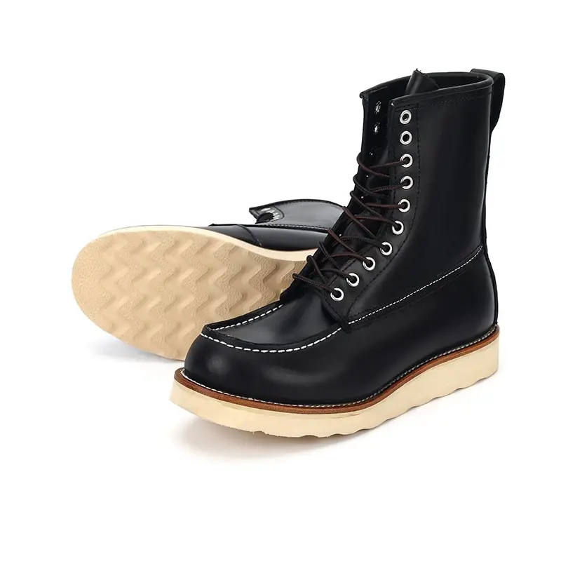 New 877 Autumn Winter High Boots Wings Casual Men Vintage Cow Leather Shoes Handmade Tooling Mid-calf Outdoor Motorcycle Boots