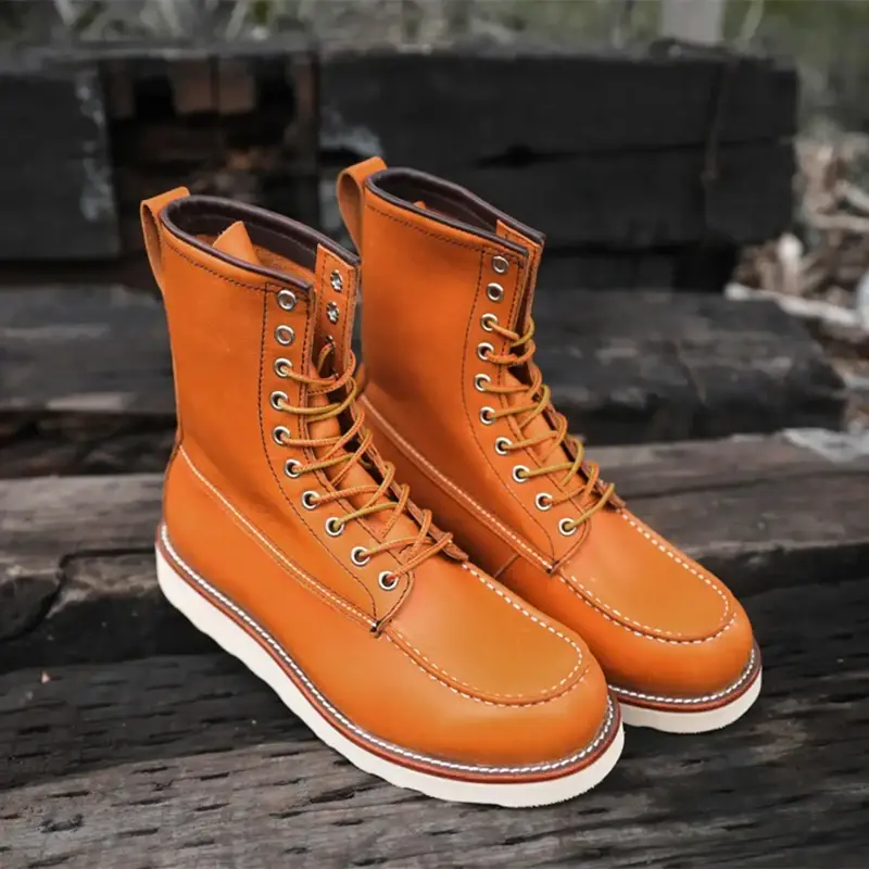 New 877 Autumn Winter High Boots Wings Casual Men Vintage Cow Leather Shoes Handmade Tooling Mid-calf Outdoor Motorcycle Boots