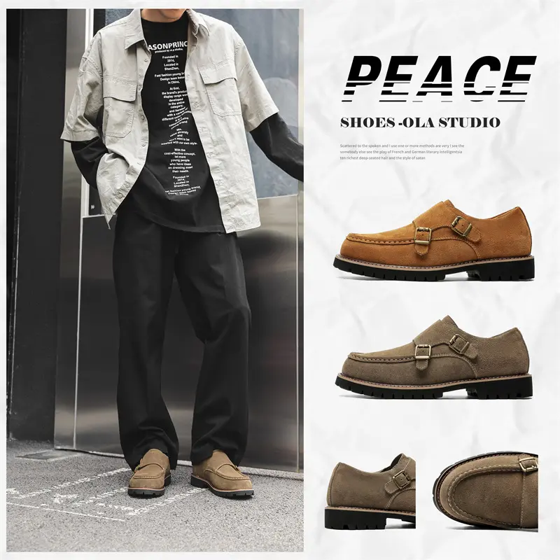 New Autumn Spring British Men Cow Suede Leather Shoes Business Dress Loafers Breathable Designer Shoes Vintage Work Oxfords
