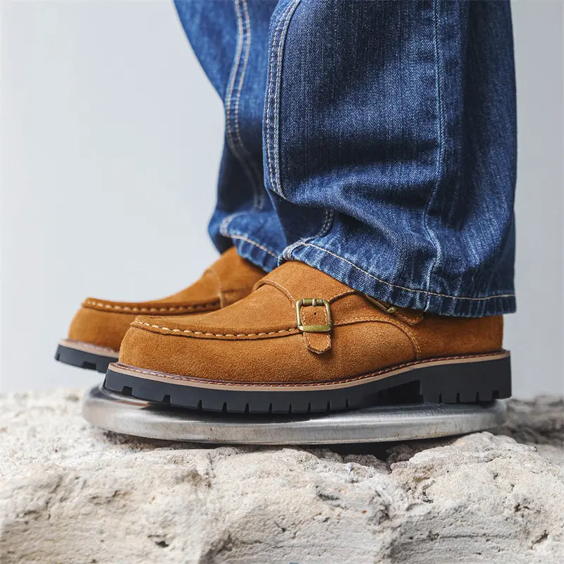 New Autumn Spring British Men Cow Suede Leather Shoes Business Dress Loafers Breathable Designer Shoes Vintage Work Oxfords