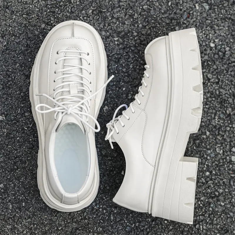 New Breathable Height Increasing White Men Dress Leather Shoes British Fashion Luxury Loafers Outdoor Autumn Winter Sneakers