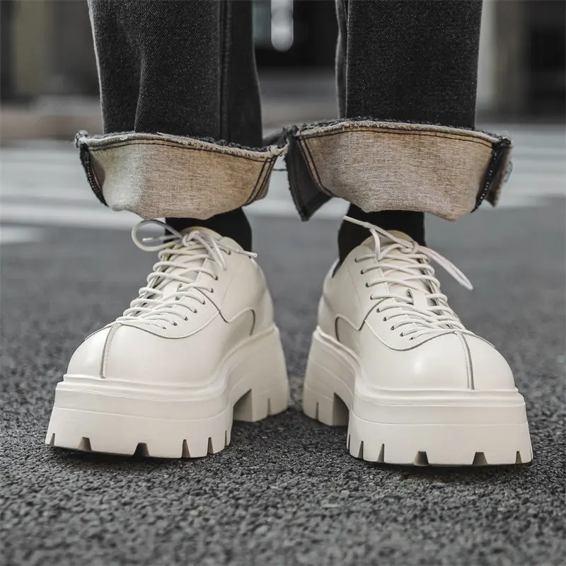 New Breathable Height Increasing White Men Dress Leather Shoes British Fashion Luxury Loafers Outdoor Autumn Winter Sneakers