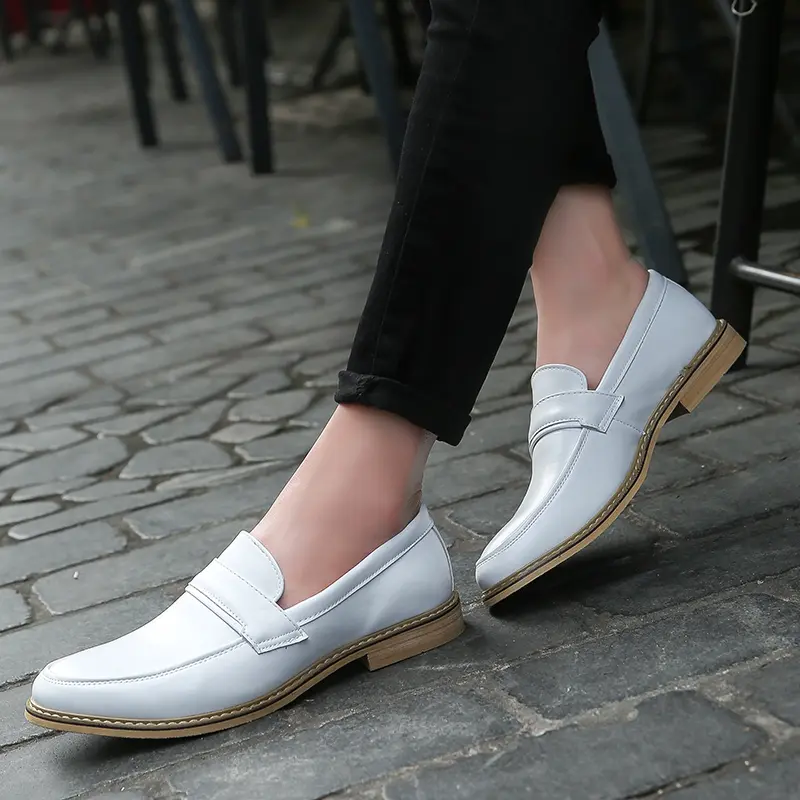 Fashion Italian New Men Leather Shoes Formal Office Dress Shoes High Quality Party Wedding White Brown Footwear Oxfords Loafers