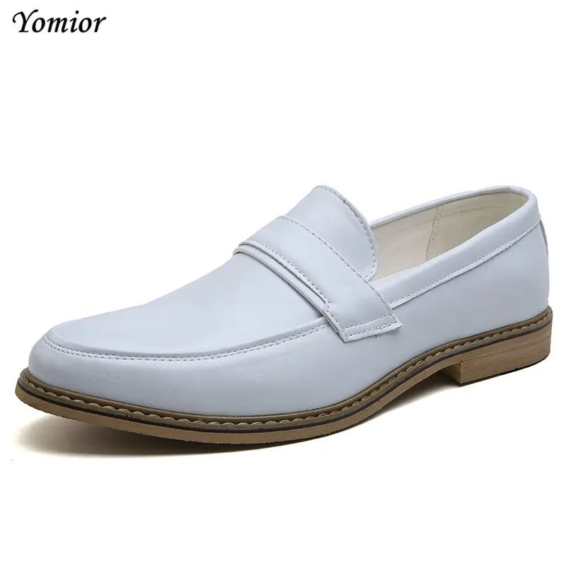 Fashion Italian New Men Leather Shoes Formal Office Dress Shoes High Quality Party Wedding White Brown Footwear Oxfords Loafers