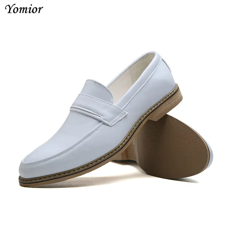Fashion Italian New Men Leather Shoes Formal Office Dress Shoes High Quality Party Wedding White Brown Footwear Oxfords Loafers
