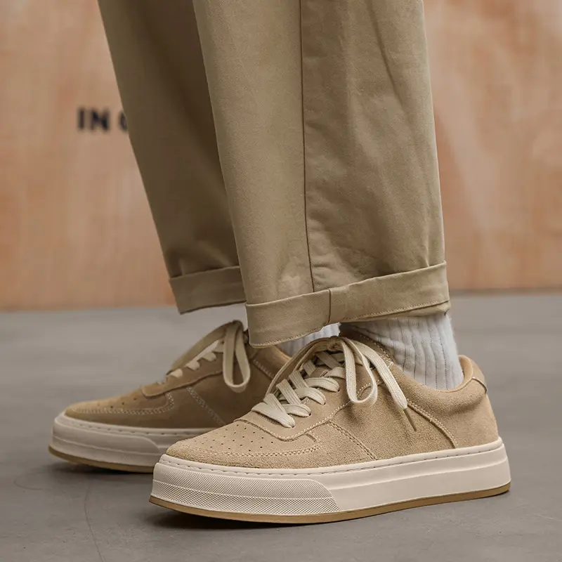 Men Korean Cow Suede Casual Leather Shoes Fashion Luxury Designer Shoes Spring Autumn Loafers Sneakers Breathable Platform Shoes