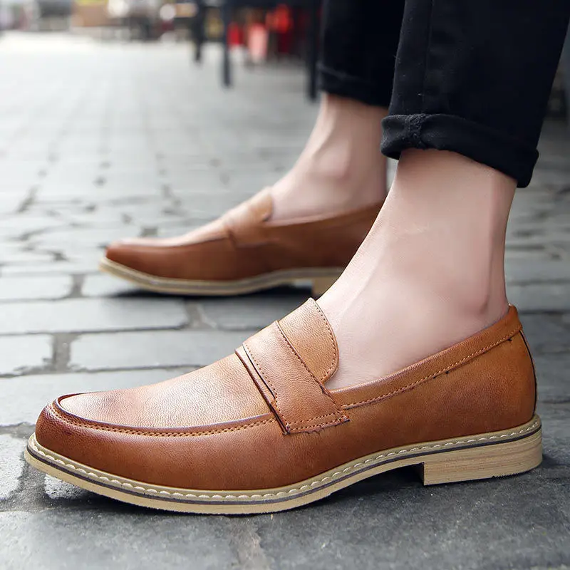 Fashion Italian New Men Leather Shoes Formal Office Dress Shoes High Quality Party Wedding White Brown Footwear Oxfords Loafers