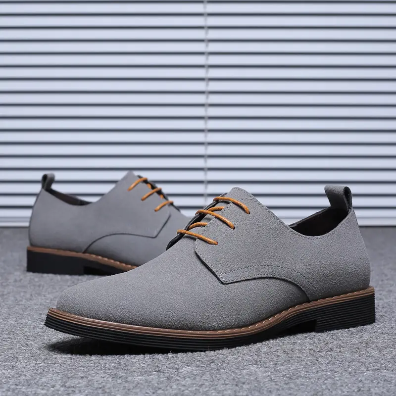Yomior Cow Suede Lace-Up Men Casual Formal Dress Shoes Vintage Office Work Gentlemen Leather Shoe Wedding Oxfords Zapatos Hombre