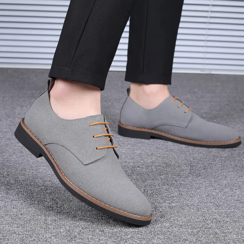Yomior Cow Suede Lace-Up Men Casual Formal Dress Shoes Vintage Office Work Gentlemen Leather Shoe Wedding Oxfords Zapatos Hombre