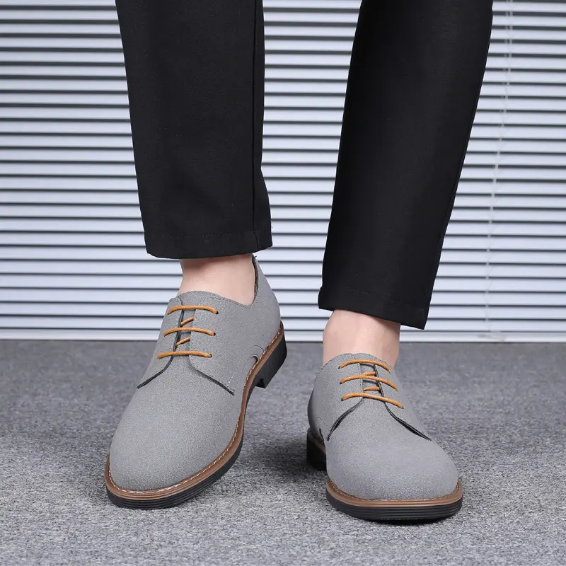 Yomior Cow Suede Lace-Up Men Casual Formal Dress Shoes Vintage Office Work Gentlemen Leather Shoe Wedding Oxfords Zapatos Hombre