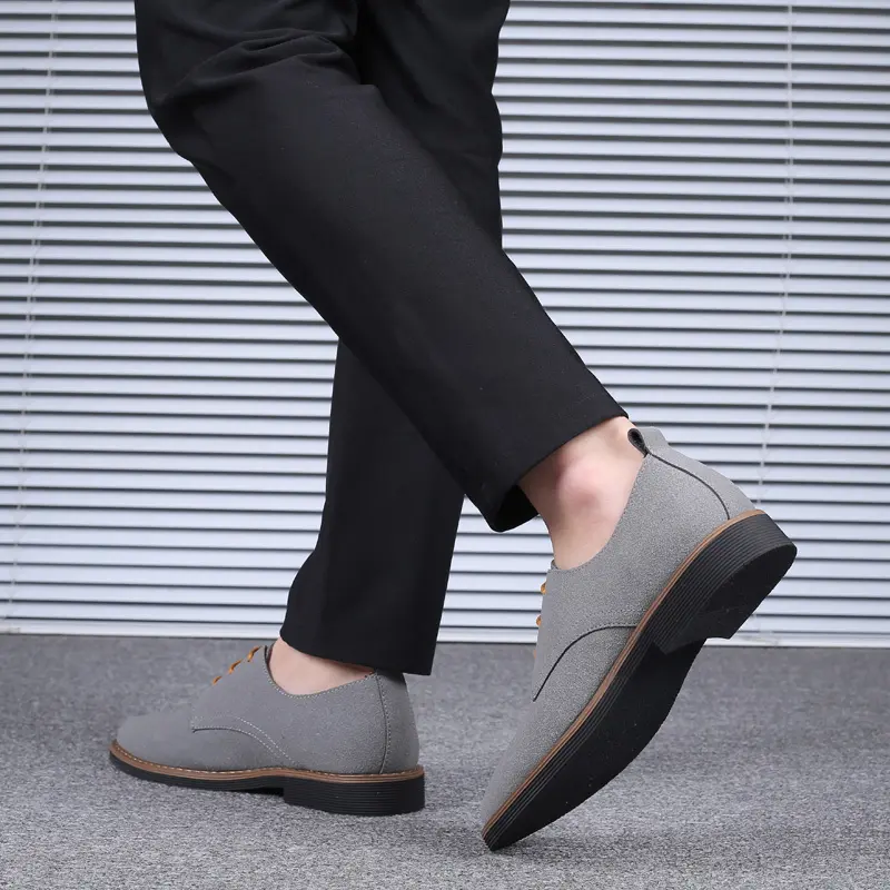 Yomior Cow Suede Lace-Up Men Casual Formal Dress Shoes Vintage Office Work Gentlemen Leather Shoe Wedding Oxfords Zapatos Hombre