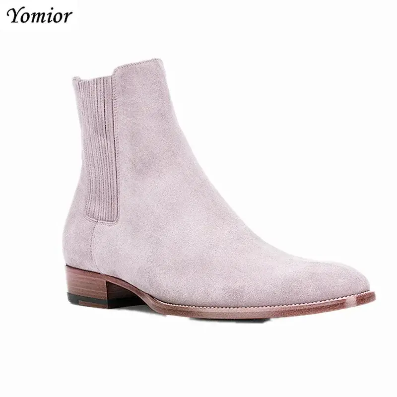 New Fashion Pointed Toe Mens Shoes Spring Autumn British Gentleman Real Leather Ankle Boots Vintage Chelsea Boots Wedding Party