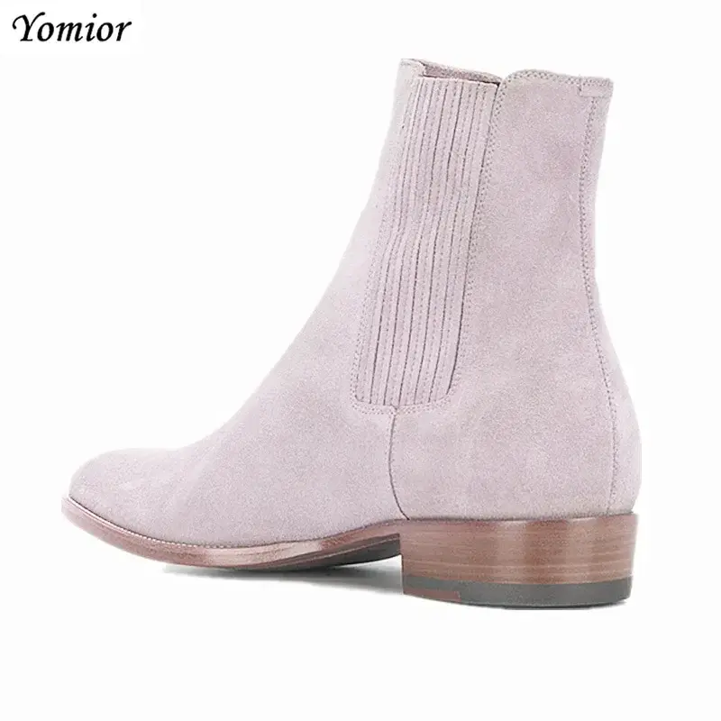 New Fashion Pointed Toe Mens Shoes Spring Autumn British Gentleman Real Leather Ankle Boots Vintage Chelsea Boots Wedding Party