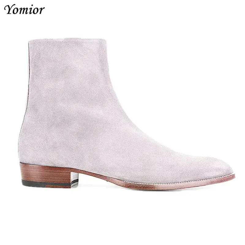 New Fashion Pointed Toe Mens Shoes Spring Autumn British Gentleman Real Leather Ankle Boots Vintage Chelsea Boots Wedding Party