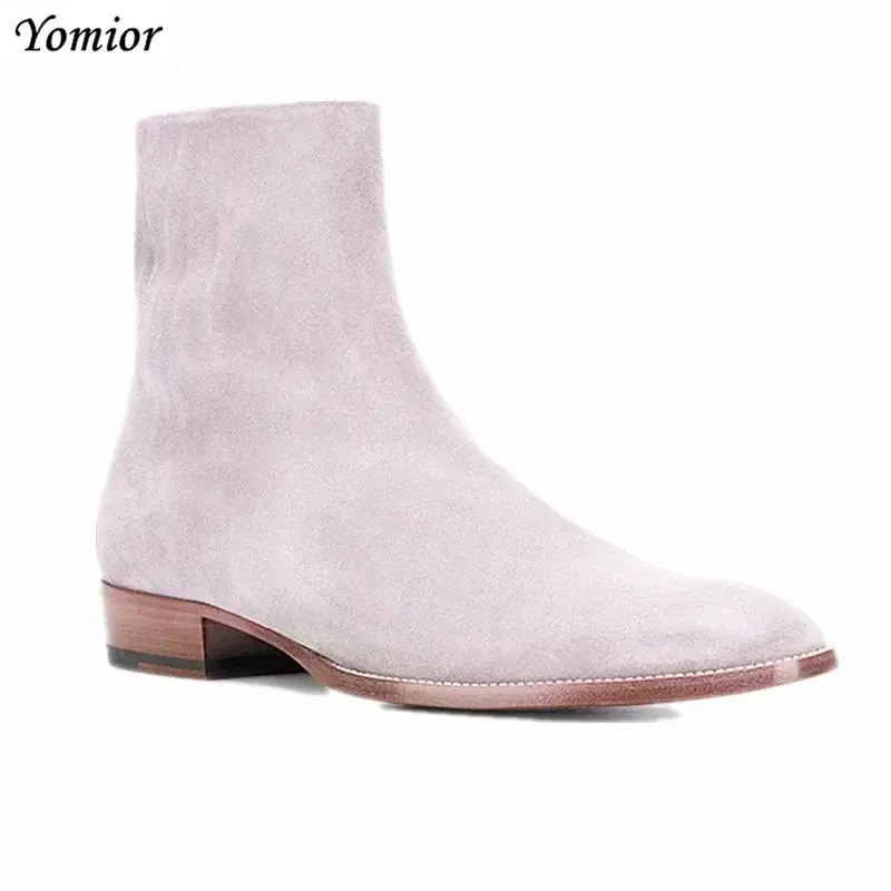 New Fashion Pointed Toe Mens Shoes Spring Autumn British Gentleman Real Leather Ankle Boots Vintage Chelsea Boots Wedding Party