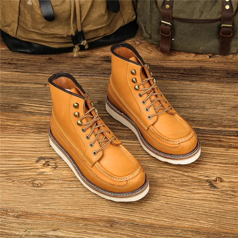 Vintage British Handmade Men Cow Leather Shoes Top Quality Goodyear Ankle Boots Designer Outdoor Autumn Winter Motorcycle Boots