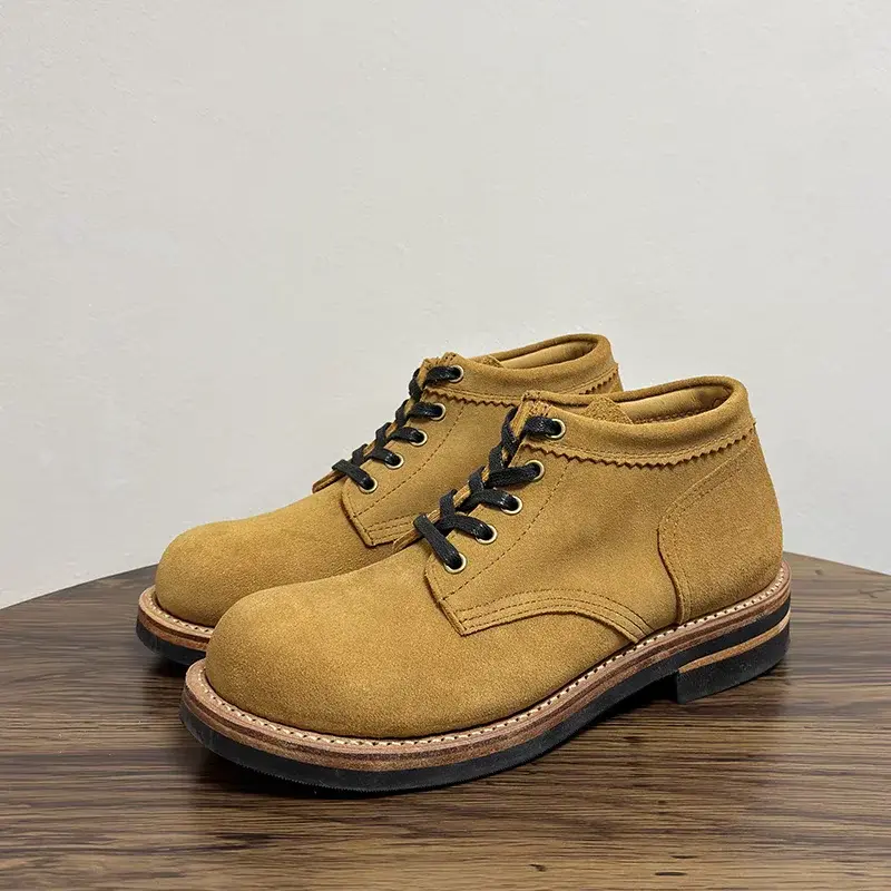 New High Quality Handmade Goodyear Cow Suede Men Leather Shoes Vintage British Tooling Ankle Boots Autumn Winter Motorcycle Boot
