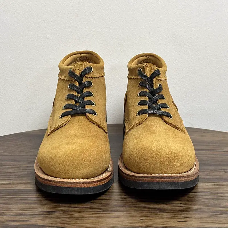 New High Quality Handmade Goodyear Cow Suede Men Leather Shoes Vintage British Tooling Ankle Boots Autumn Winter Motorcycle Boot