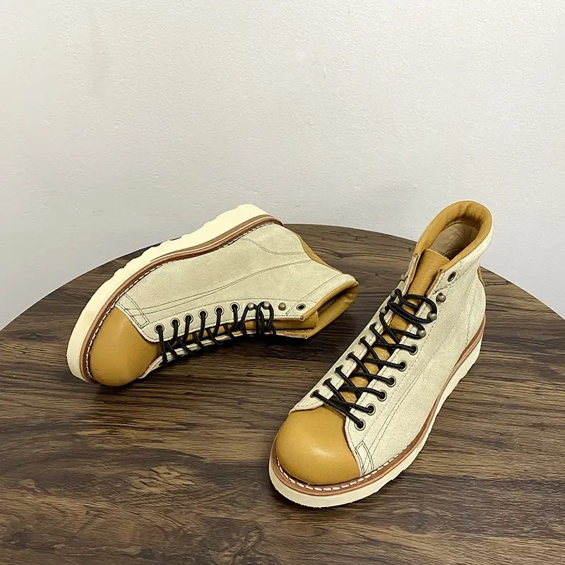New Goodyear Men Cow Leather Shoes Vintage British Autumn Winter Ankle Boots Outdoor Work Big Size Desert Motorcycle Boots