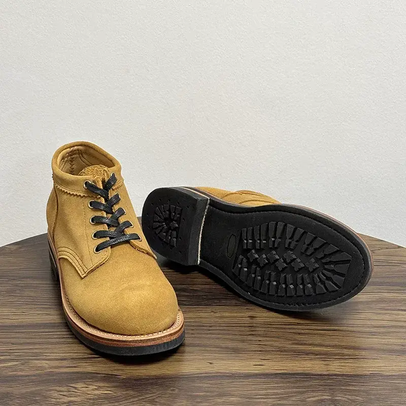 New High Quality Handmade Goodyear Cow Suede Men Leather Shoes Vintage British Tooling Ankle Boots Autumn Winter Motorcycle Boot