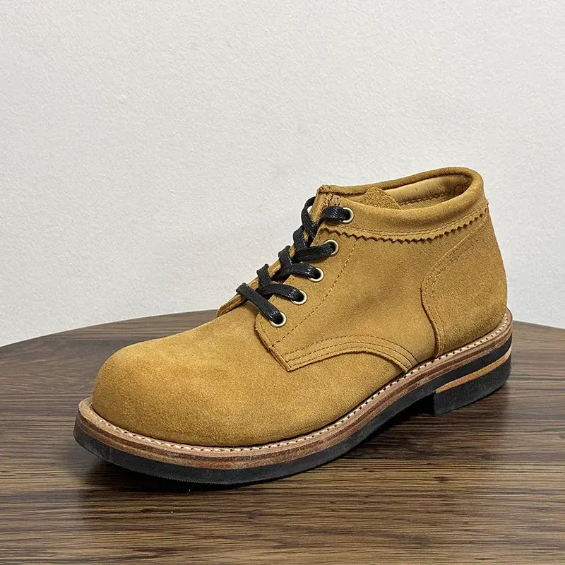 New High Quality Handmade Goodyear Cow Suede Men Leather Shoes Vintage British Tooling Ankle Boots Autumn Winter Motorcycle Boot