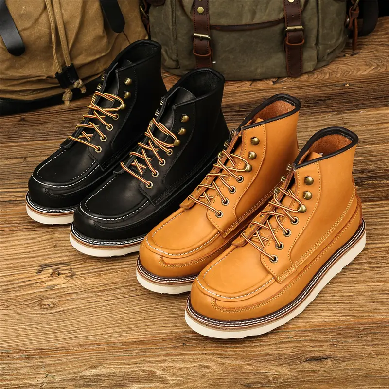 Vintage British Handmade Men Cow Leather Shoes Top Quality Goodyear Ankle Boots Designer Outdoor Autumn Winter Motorcycle Boots