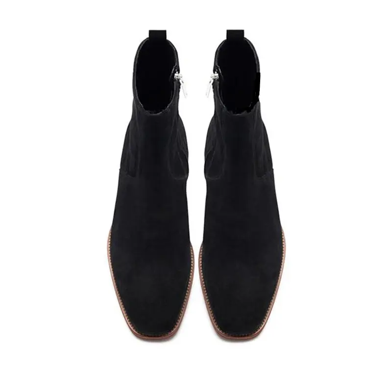 Handmade Luxury Brand British Designer Men Casual Shoes Vintage Cow Leather Ankle Boots Wedge Pointed Toe Zipper Chelsea Boots