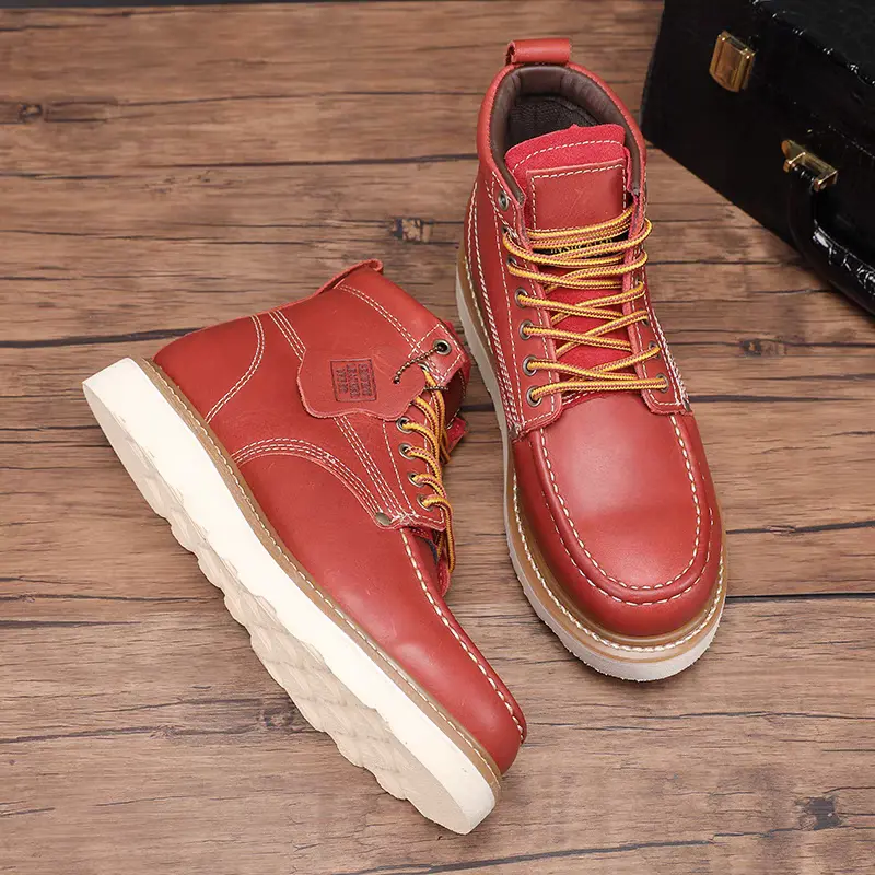 New High Quality Goodyear Men Ankle Boots Autumn Winter Cow Leather Business Tooling Motorcycle Boots Vintage British Shoes