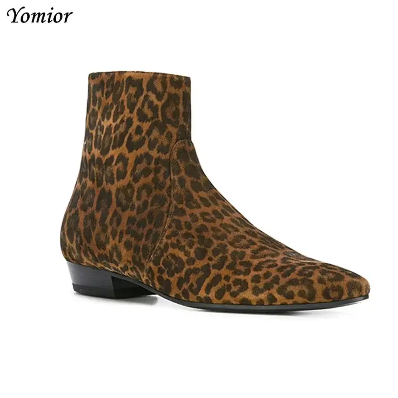 New Real Cow Leather Men Pointed Toe Chelsea Boots Male Ankle Boots Slip-On Casual Dress Business Autumn Winter Business Shoes