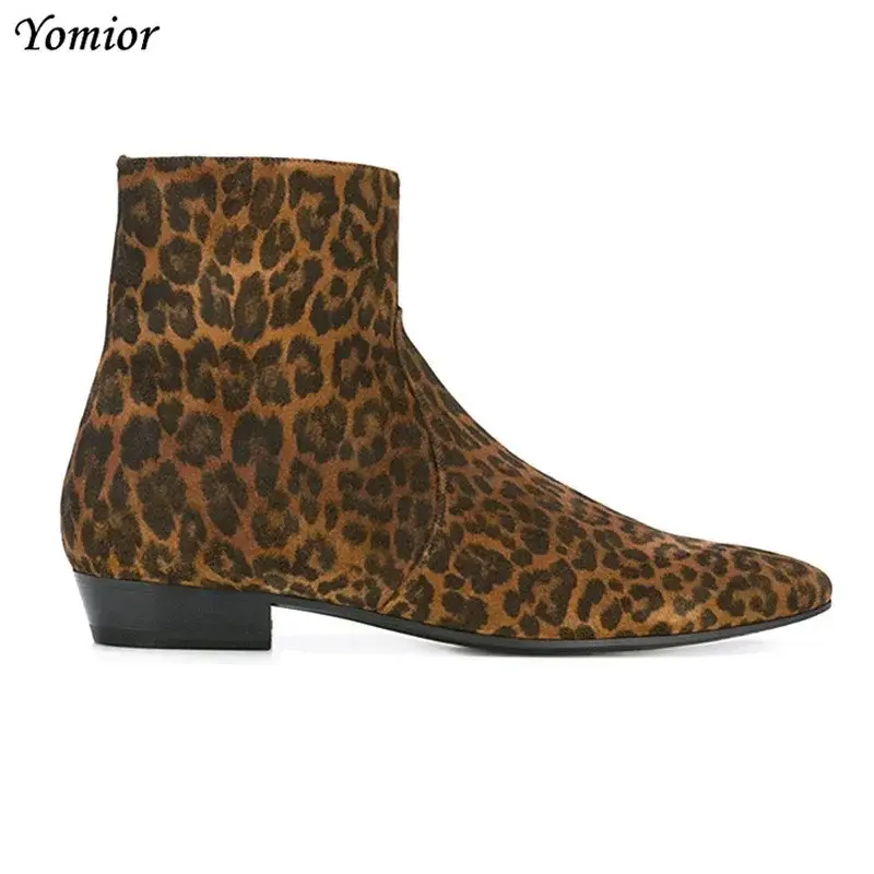 New Real Cow Leather Men Pointed Toe Chelsea Boots Male Ankle Boots Slip-On Casual Dress Business Autumn Winter Business Shoes