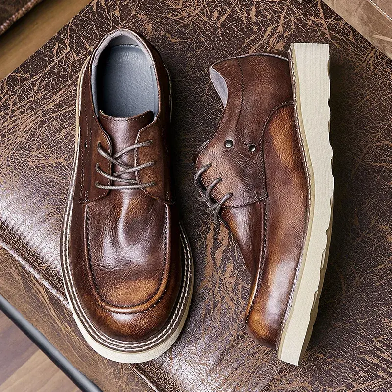 New British Men Dress Cow Leather Casual Shoes Vintage Top Quality Luxury Designer Men Outdoor Tooling Loafers Desert Boots