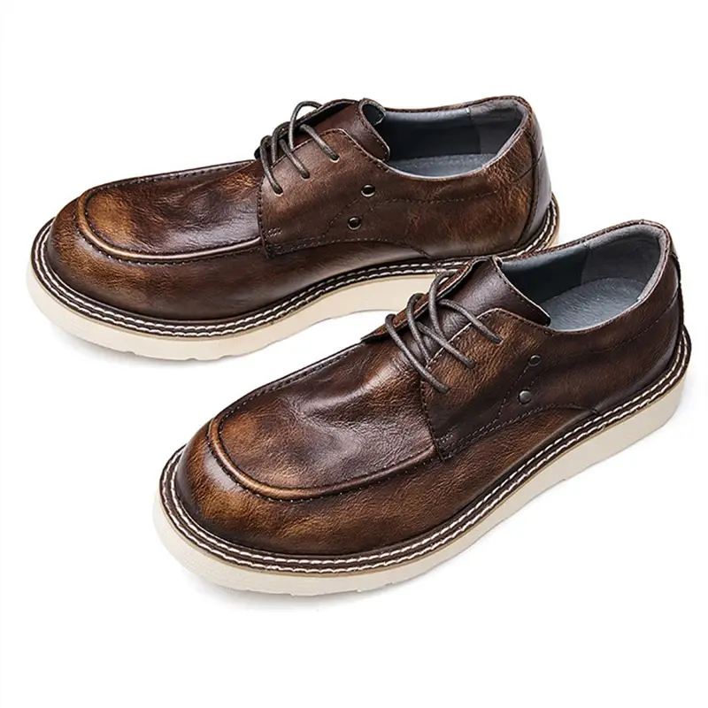 New British Men Dress Cow Leather Casual Shoes Vintage Top Quality Luxury Designer Men Outdoor Tooling Loafers Desert Boots