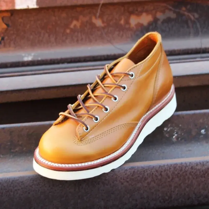 Handmade Goodyear-Welted High Quality Casual Men Shoes Cow Leather Ankle Boots Tooling Ankle Motorcycle Boots Vintage British