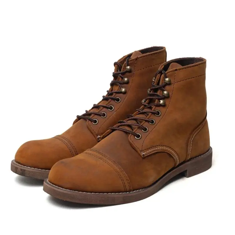 Handmade Vintage British Men Casual Shoes Wings Ankle Boots Spring Tooling Cow Leather Motorcycle Boot Cowboy Autumn Winter