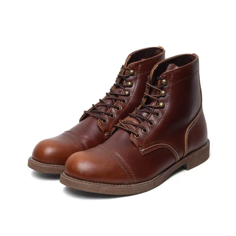 Handmade Vintage British Men Casual Shoes Wings Ankle Boots Spring Tooling Cow Leather Motorcycle Boot Cowboy Autumn Winter