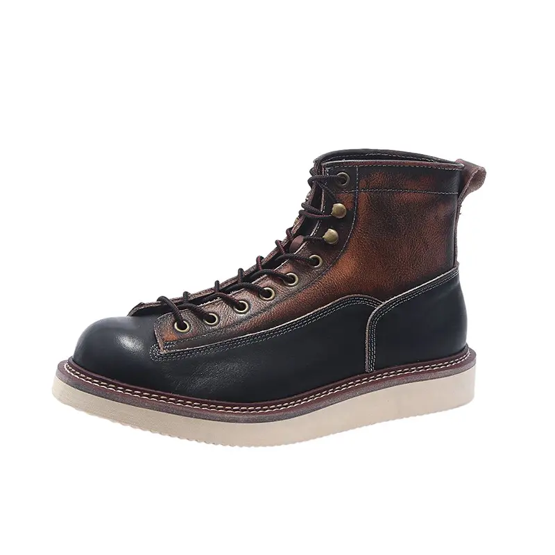 2024 New Top Quality Handmade Men Cow Leather Shoes Autumn Winter Vintage British Ankle Boots Outdoor Tooling Motorcycle Boots