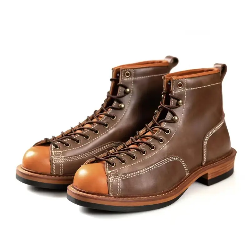 Men Luxury Cow Leather Shoes Handmade Vintage British Autumn Winter Top Quality Ankle Boots Tooling Round Toe Motorcycle Boots