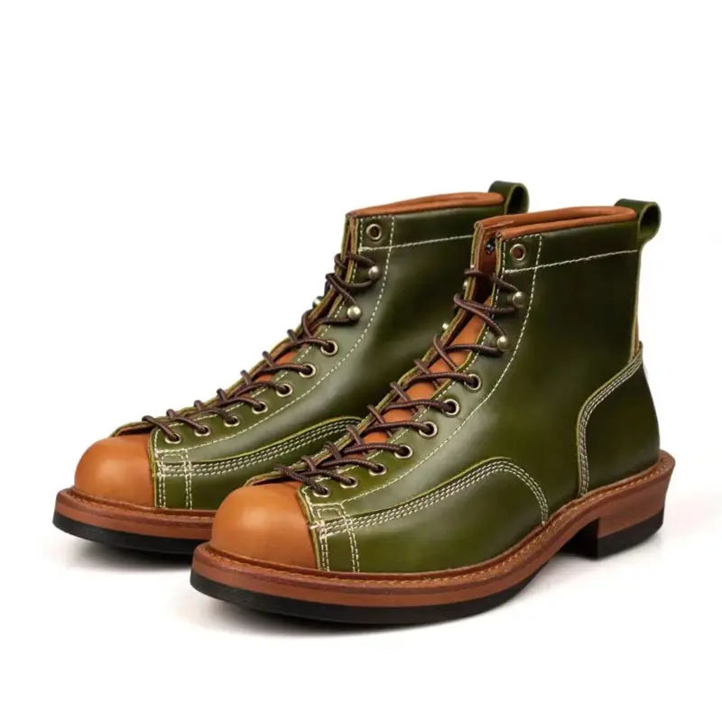 Men Luxury Cow Leather Shoes Handmade Vintage British Autumn Winter Top Quality Ankle Boots Tooling Round Toe Motorcycle Boots