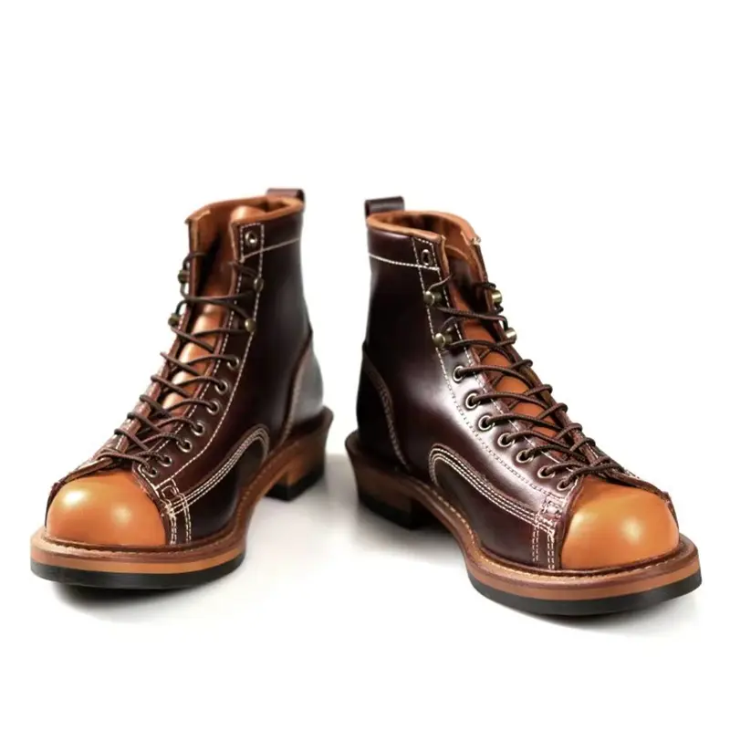 Men Luxury Cow Leather Shoes Handmade Vintage British Autumn Winter Top Quality Ankle Boots Tooling Round Toe Motorcycle Boots
