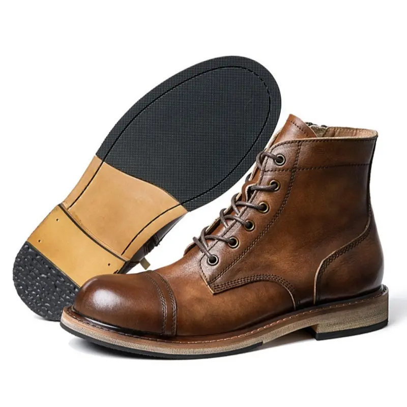 New Handmade Men Vintage British Men Ankle Boots High Quality Cow Leather Shoes Spring Autumn Soft Tooling Motorcycle Boots