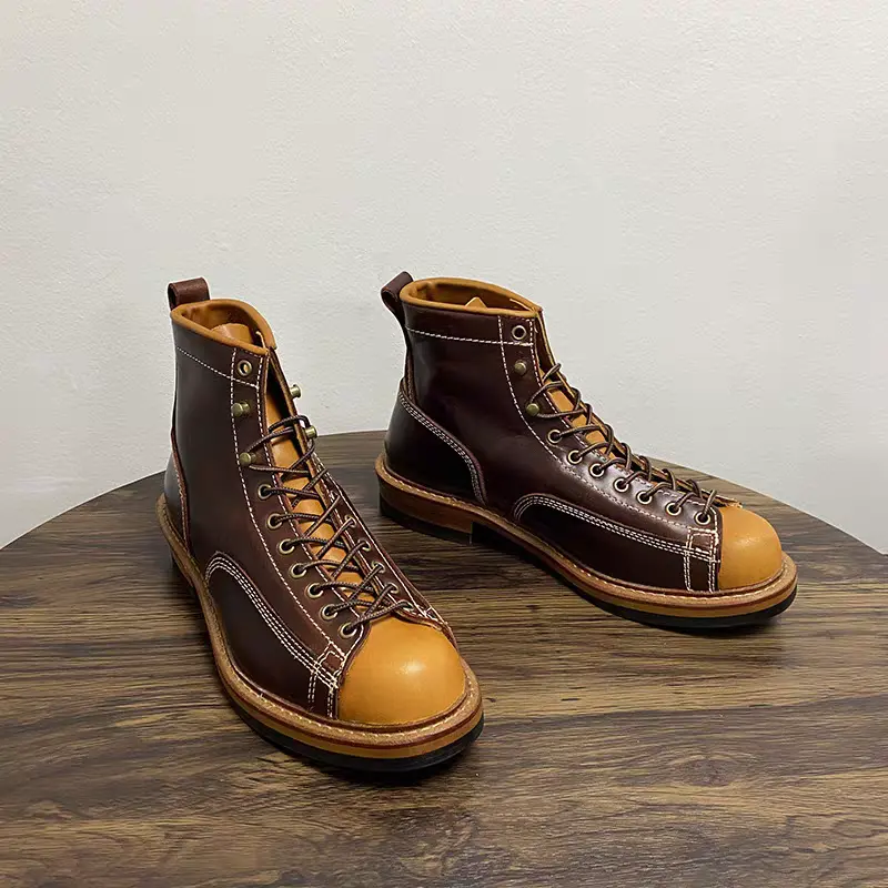 Top Quality Handmade Men Dress Real Cow Leather Shoes Autumn Winter British Tooling Ankle Boots Outdoor Desert Motorcycle Boots