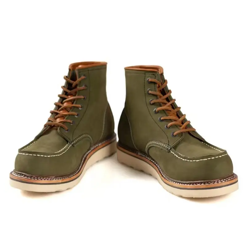 New 1907 Autumn Winter Vintage Green Men Casual Cow Leather Shoes Handmade Goodyear-Welted Dress Ankle Boots Motorcycle Boots