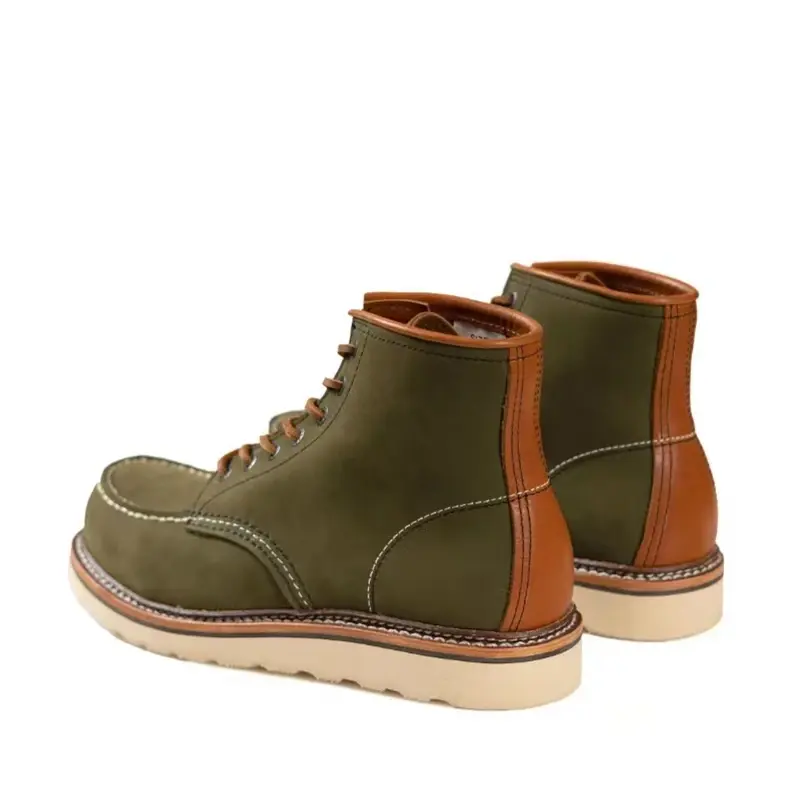 New 1907 Autumn Winter Vintage Green Men Casual Cow Leather Shoes Handmade Goodyear-Welted Dress Ankle Boots Motorcycle Boots